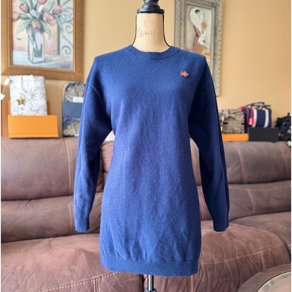 Kenzo Paris Navy Sweater With Boke Flower Crest 100% wool - Picture 10 of 12